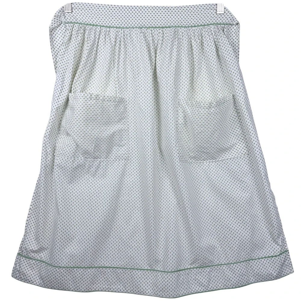 Vintage Green Floral Sprig Half Apron Two Pockets Cotton Retro Kitchen